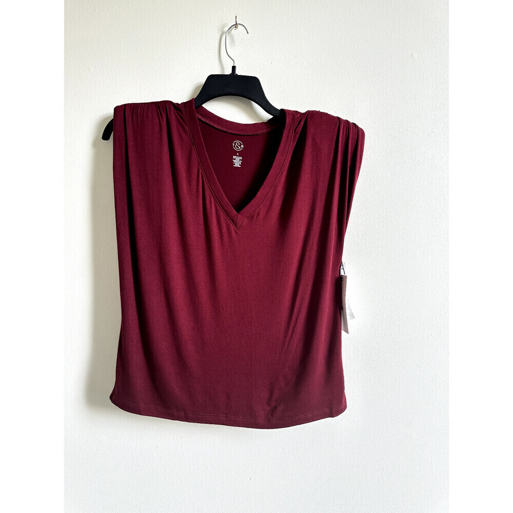 Treasure & Bond women's Shoulder Pad T-Shirt Size S Burgandy